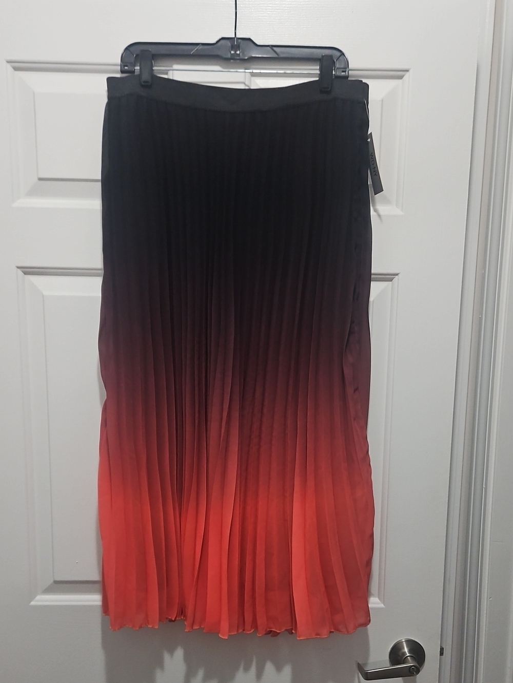 WD.NY Pleated Ombre Maxi Skirt in Black and Coral